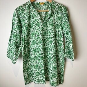 Roberta Roller Rabbit Green Paisley Block Print Cotton Blouse